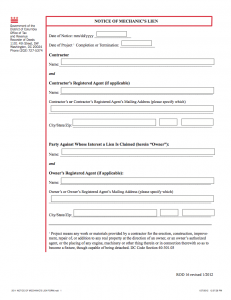 District of Columbia Notice of Mechanic's Lien