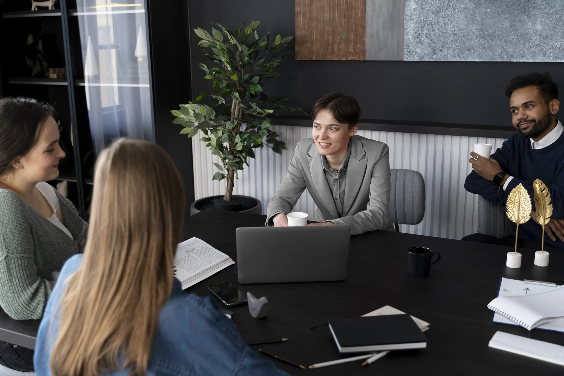 Legal consultants analyzing case trends using business intelligence tools