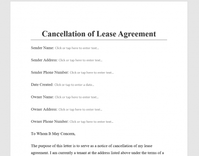 Cancellation of Lease Agreement