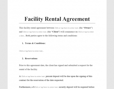 Facility Rental Agreement