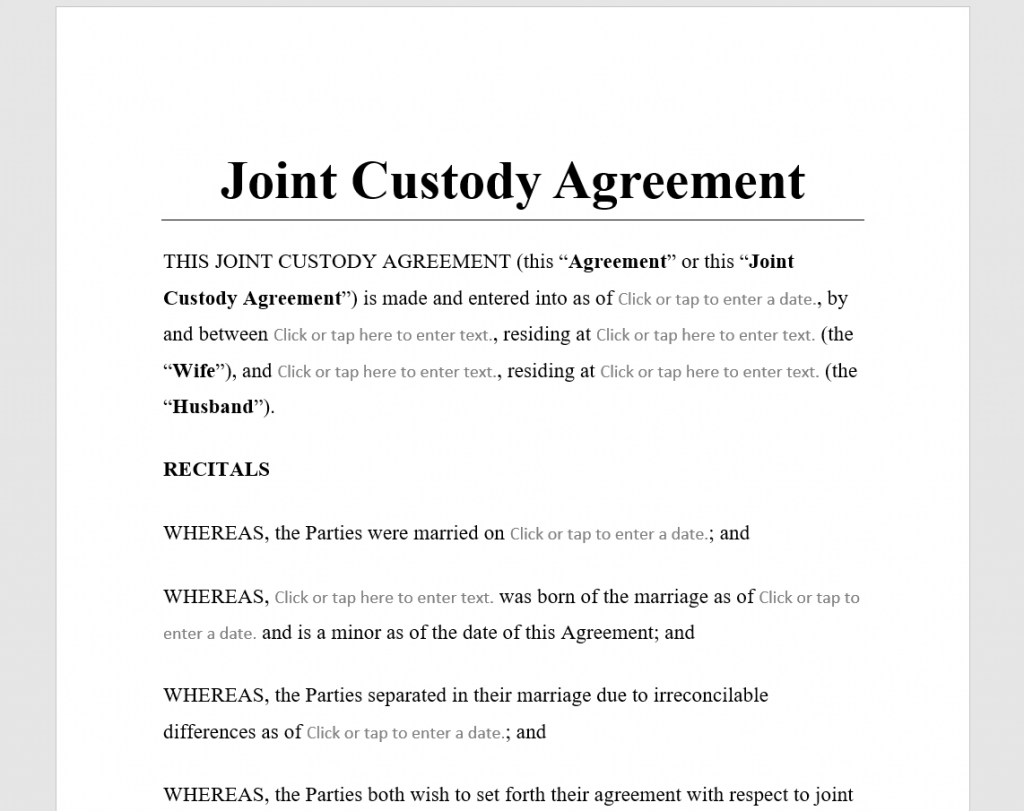 Free Custody Agreement Template from www.antonlegal.com