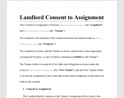 Landlord Consent to Assignment