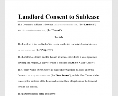 Landlord Consent to Sublease