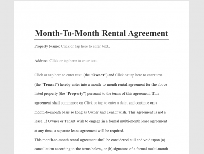 Month to Month Rental Agreement