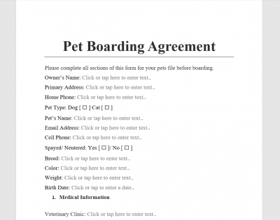 Pet Boarding Agreement