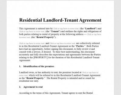Residential Landlord Tenant Agreement
