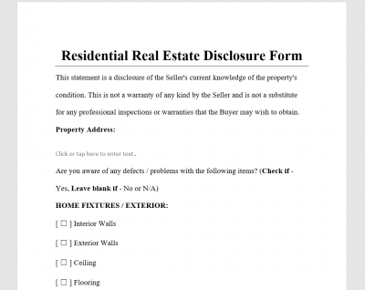 Residential Real Estate Disclosure FOr