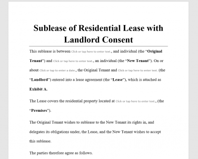 Sublease of Residential Lease with Landlord Consent